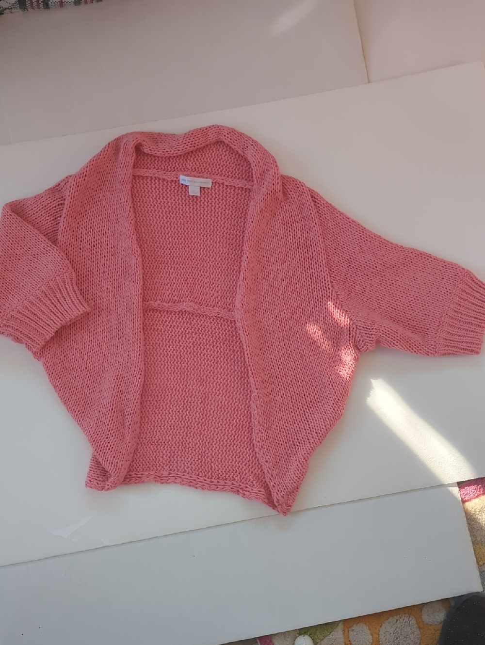 New York & Company Coral Pink Open-Front Knit Cardigan